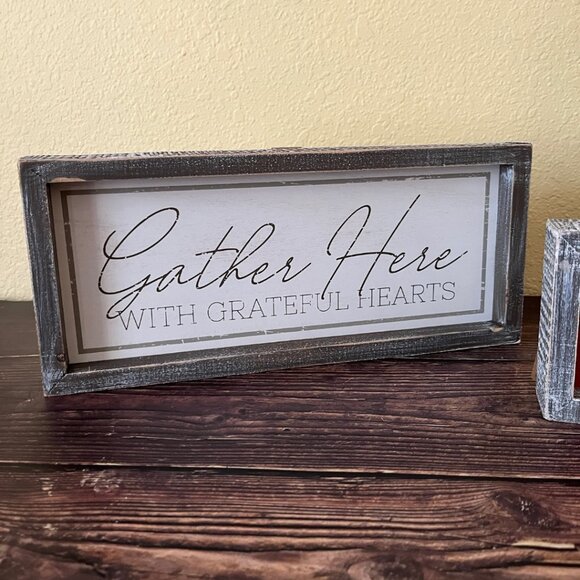 CLEARANCE!Fall Holiday Wood Signs / Set of 2 / Thanksgiving/Gather Here/Grateful - Picture 3 of 8